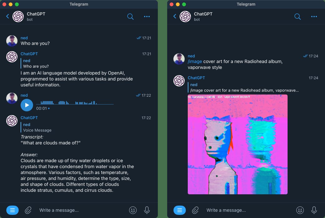 ChatGPT Telegram Bot answering questions in a Telegram chat