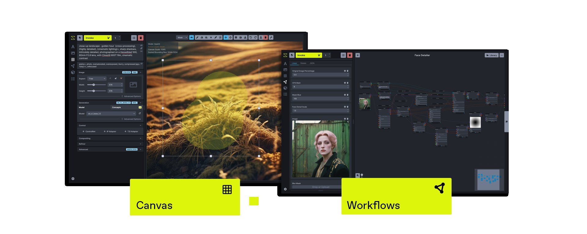 Invoke canvas and workflows views side by side