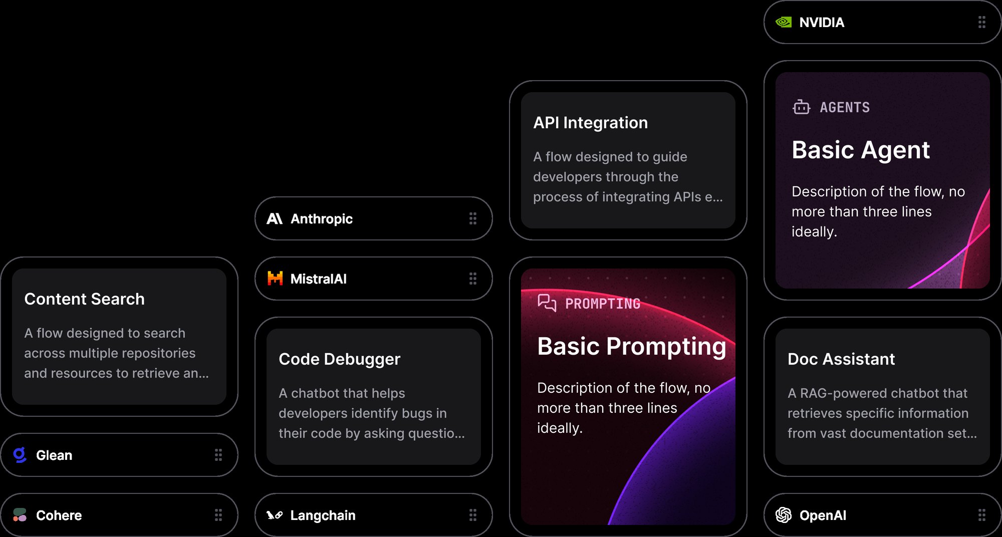Langflow starter templates for agents, prompting and search