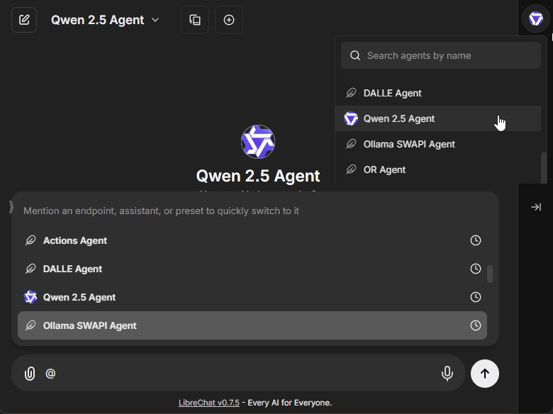 LibreChat model and agent selector in the chat window