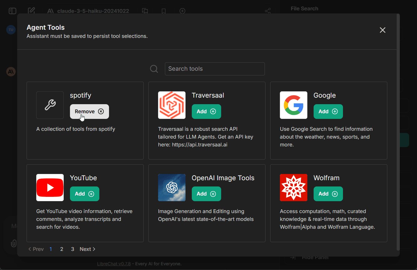LibreChat agent tools marketplace