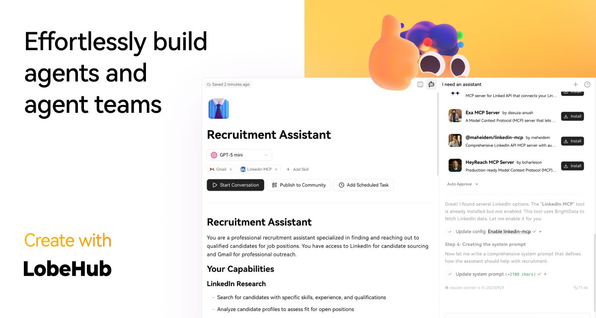 LobeHub product image: building an agent with the Agent Builder