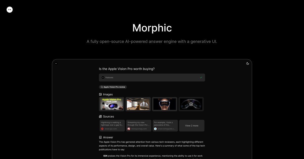 Morphic start screen with a question and image results