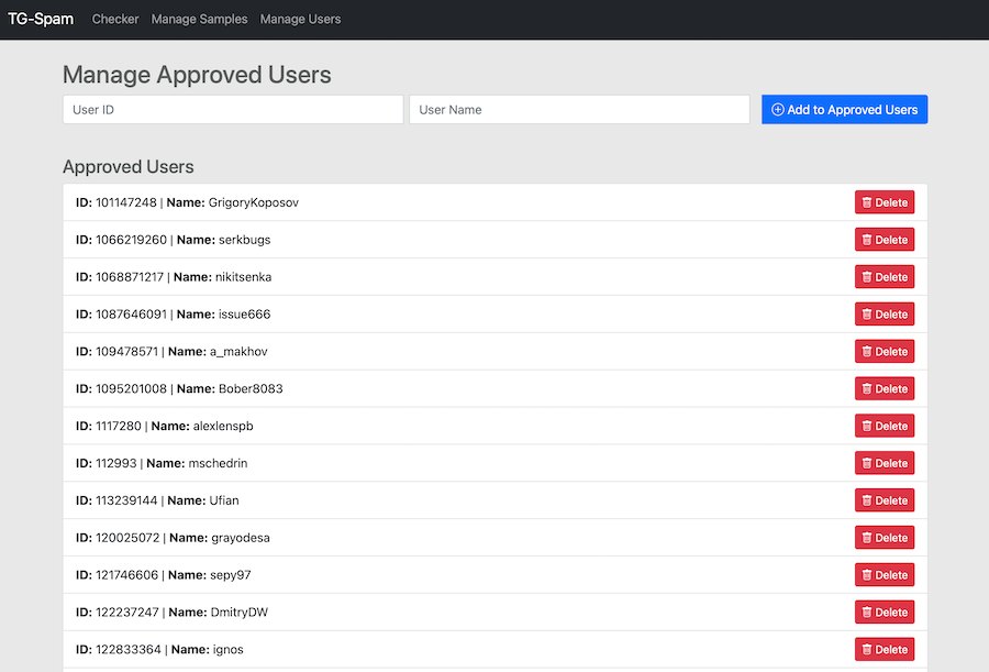 tg-spam web UI listing approved users